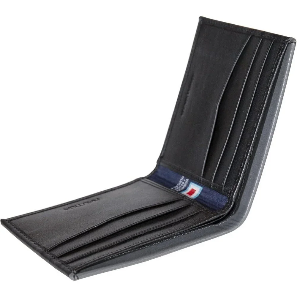 Men's Black/Grey Bifold Leather Wallet RFID Blocking ID Window Card Slots